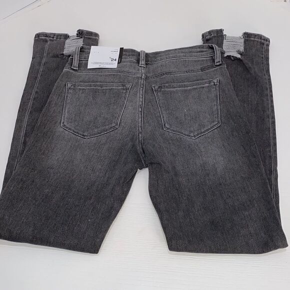 KanCan Strait Fit High Rise Skinny Distressed Button Fly Jeans Charcoal Wash - Picture 5 of 15